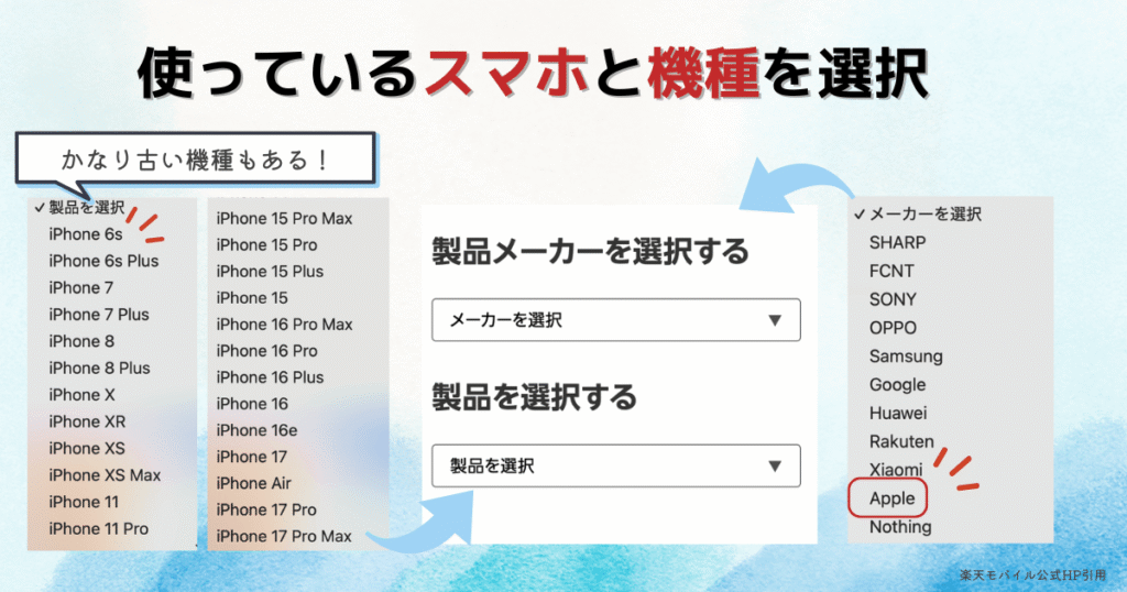 使っているスマホと機種を選択